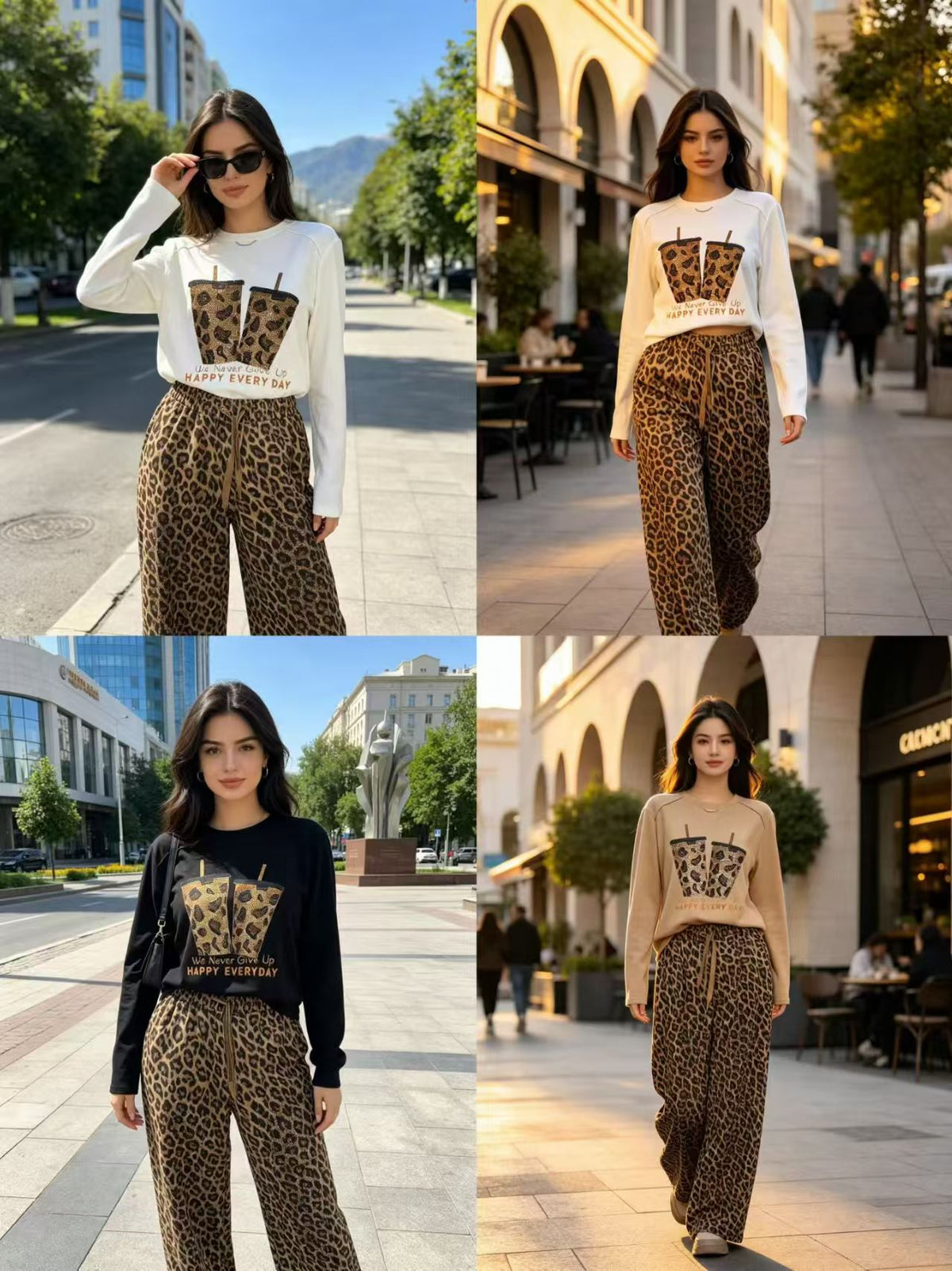 Leopard Iced Coffee Graphic Sweatshirt in Black - Soliette